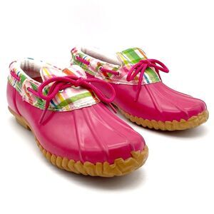 Sperry Duckie Rain Shoes Barbie Pink Spring Plaid Waterproof Shoes Girls Size 6